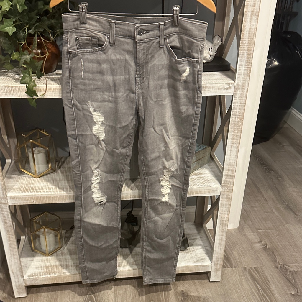 7 All Mankind Distressed Gray Skinny Jeans
